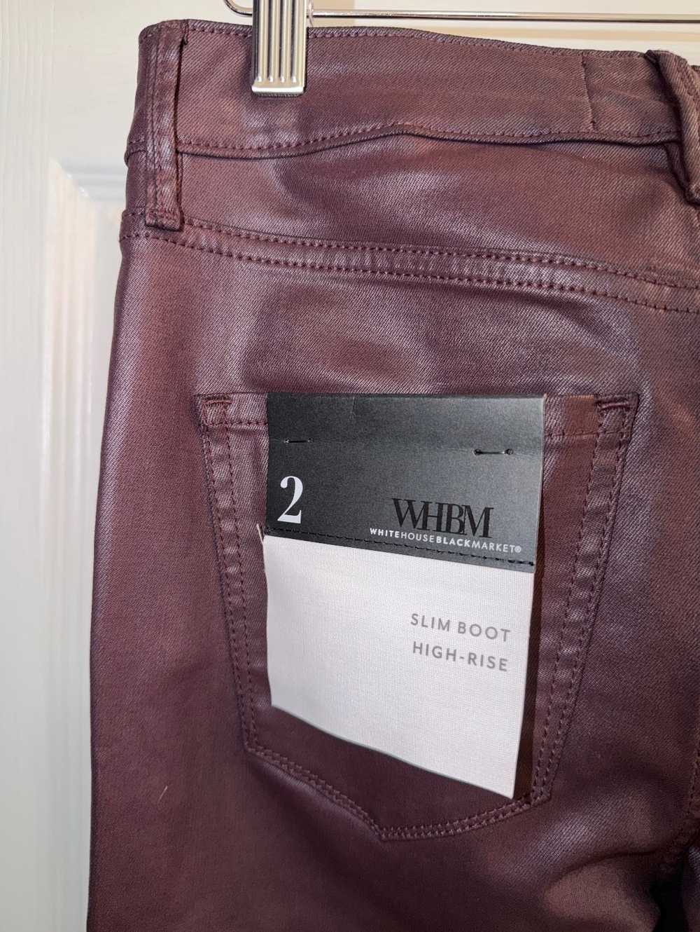White House Black Market High Rise Slim Boot Coated Pants Burgundy Size 2 NWT - Picture 6 of 9